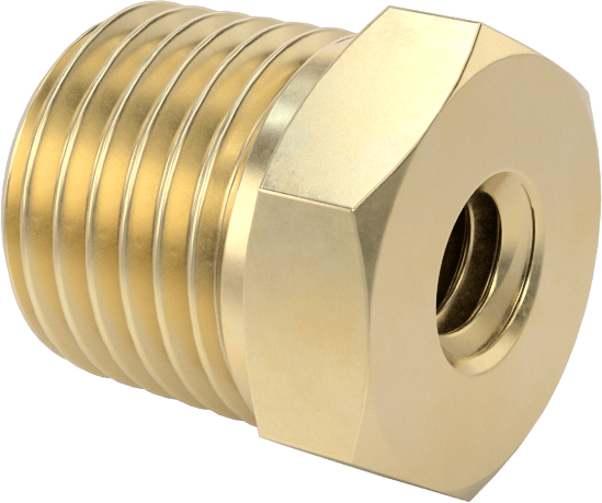 Erkek-Dişi Altıgen Dişli Adaptör, Delikli, Pirinç, 1/4 NPT Erkek, 1/4"-20 Diş Dişi