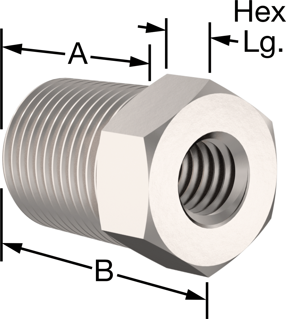Erkek-Dişi Altıgen Dişli Adaptör, Delikli, 316 Paslanmaz Çelik, 3/8 NPT Erkek, 3/8"-16 Dişli Dişi