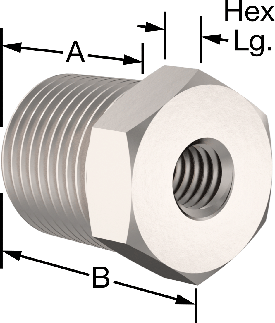 Erkek-Dişi Altıgen Dişli Adaptör, Delikli, 316 Paslanmaz Çelik, 1/2 NPT Erkek, 3/8"-16 Dişli Dişi