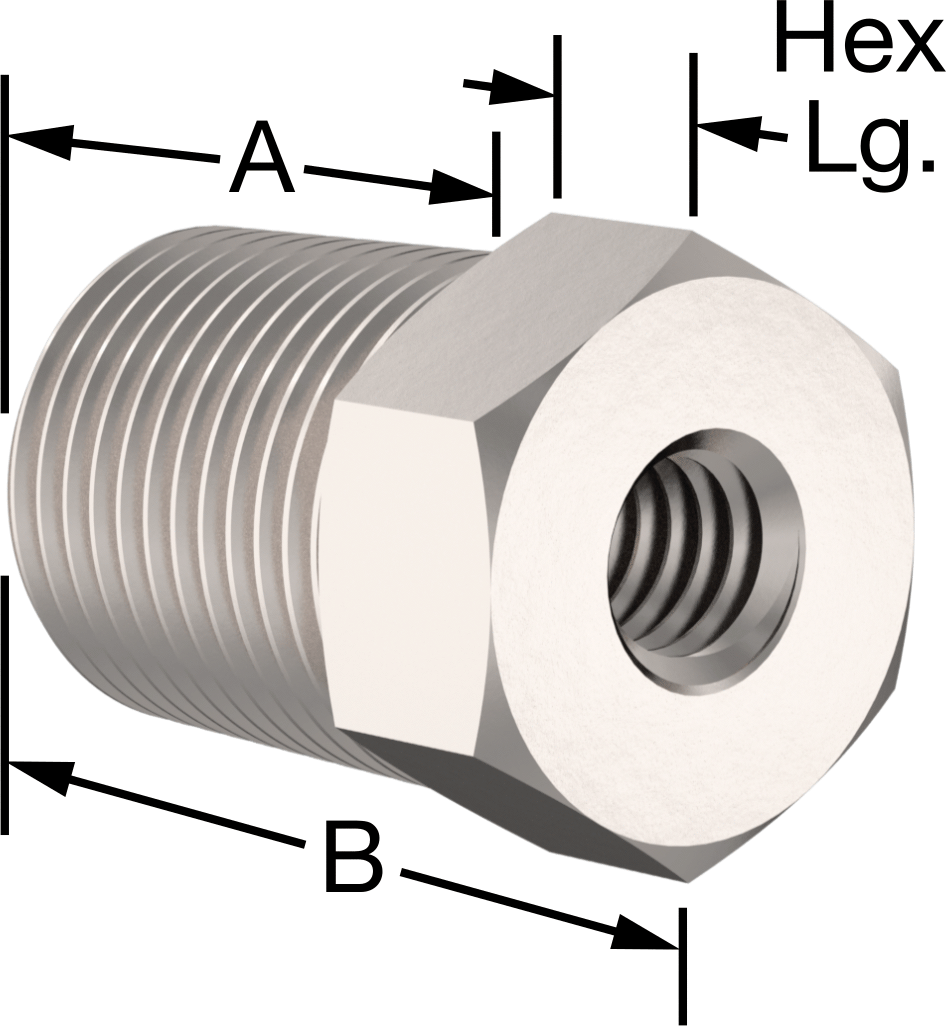 Erkek-Dişi Altıgen Dişli Adaptör, Delikli, 316 Paslanmaz Çelik, 3/8 NPT Erkek, 5/16"-18 Dişli Dişi