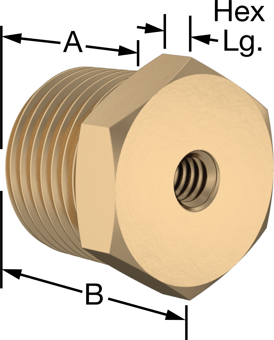 Erkek-Dişi Altıgen Dişli Adaptör, Delikli, Pirinç, 1/2 NPT Erkek, 1/4"-20 Diş Dişi