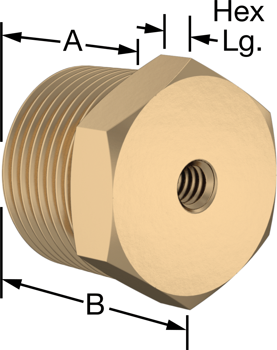 Erkek-Dişi Altıgen Dişli Adaptör, Delikli, Pirinç, 3/4 NPT Erkek, 1/4"-20 Diş Dişi