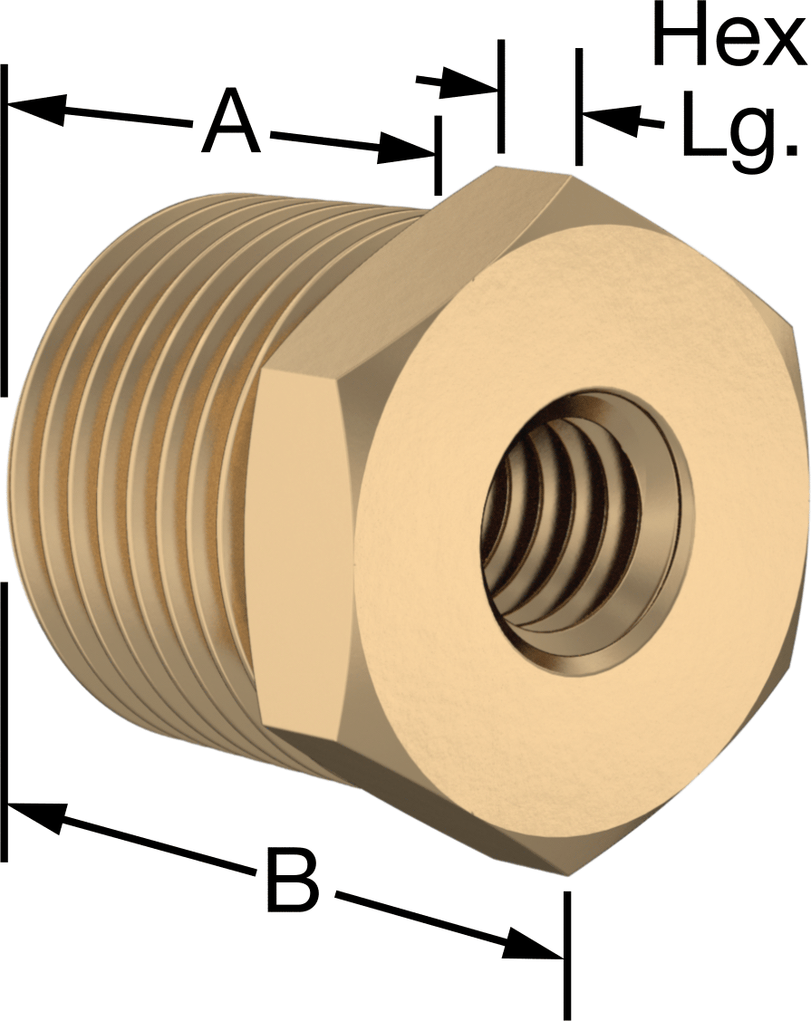 Erkek-Dişi Altıgen Dişli Adaptör, Delikli, Pirinç, 3/8 NPT Erkek, 5/16"-18 Dişli Dişi