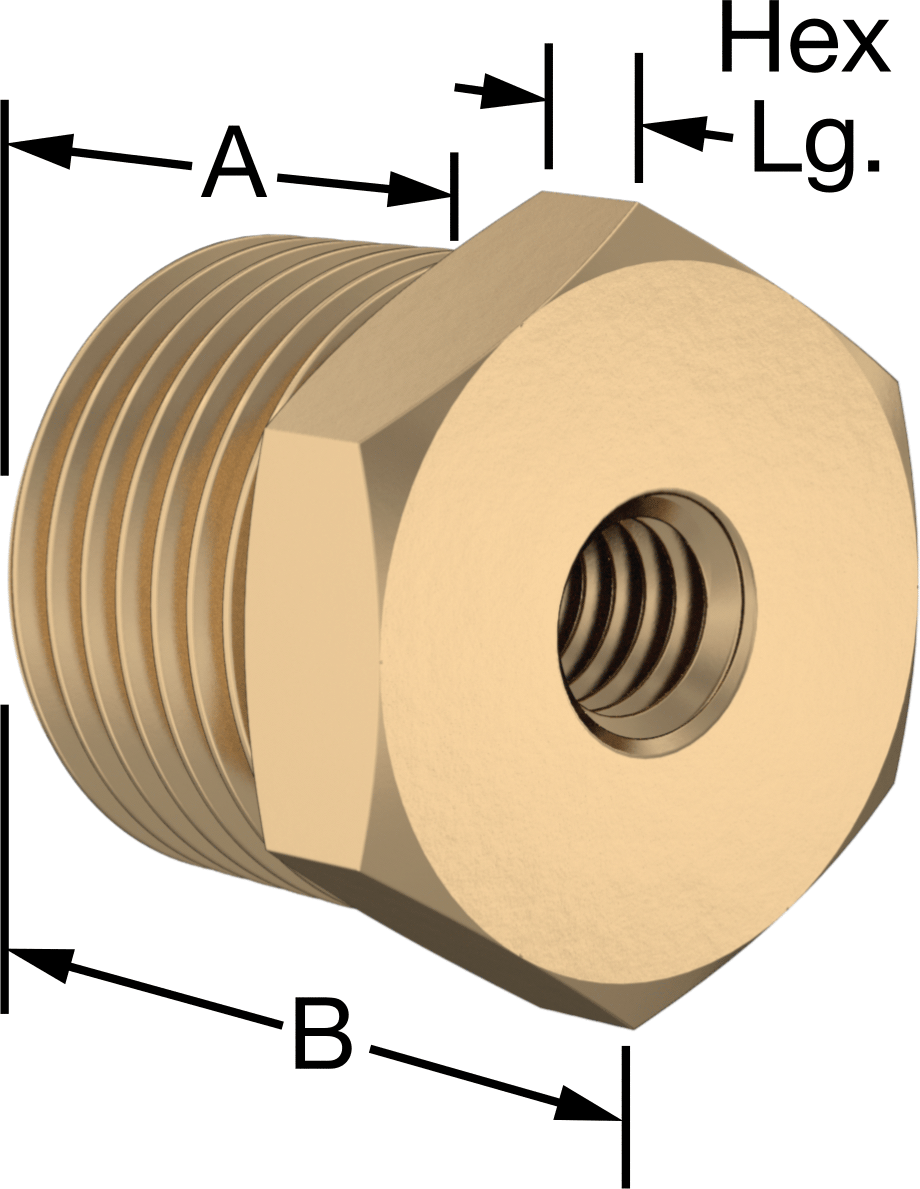 Erkek-Dişi Altıgen Dişli Adaptör, Delikli, Pirinç, 1/2 NPT Erkek, 5/16"-18 Dişli Dişi