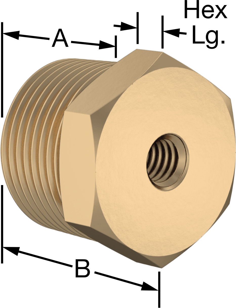Erkek-Dişi Altıgen Dişli Adaptör, Delikli, Pirinç, 3/4 NPT Erkek, 5/16"-18 Dişli Dişi