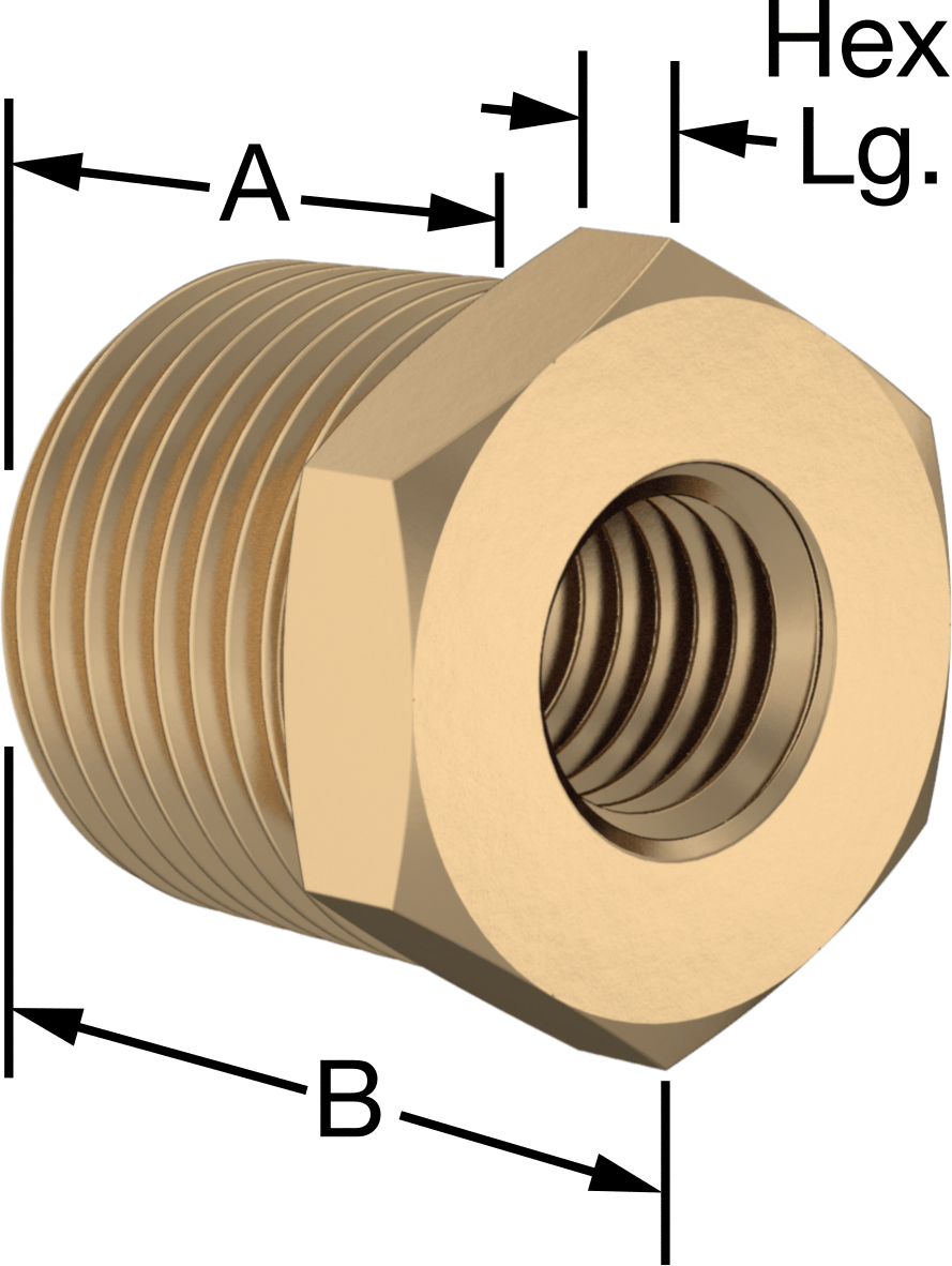 Erkek-Dişi Altıgen Dişli Adaptör, Delikli, Pirinç, 3/8 NPT Erkek, 3/8"-16 Dişli Dişi