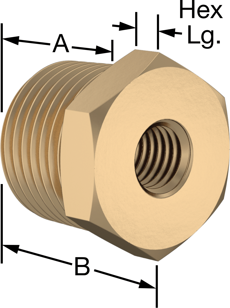 Erkek-Dişi Altıgen Dişli Adaptör, Delikli, Pirinç, 1/2 NPT Erkek, 3/8"-16 Dişli Dişi