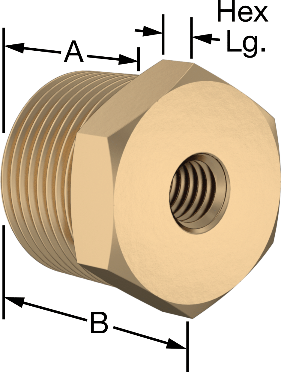 Erkek-Dişi Altıgen Dişli Adaptör, Delikli, Pirinç, 3/4 NPT Erkek, 3/8"-16 Dişli Dişi