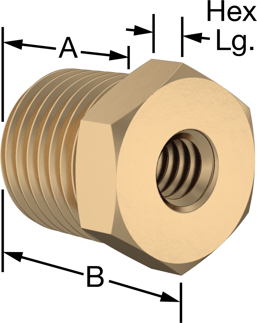 Erkek-Dişi Altıgen Dişli Adaptör, Delikli, Pirinç, 1/4 NPT Erkek, 1/4"-20 Diş Dişi