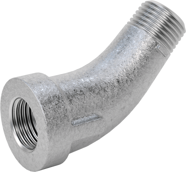 Düşük Basınçlı Boru Bağlantı Elemanı, Galvanizli Demir, 45 Derece Dirsek Adaptörü, 1/8 NPT Dişi x Erkek
