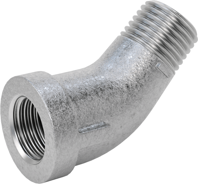 Düşük Basınçlı Boru Bağlantı Elemanı, Galvanizli Demir, 45 Derece Dirsek Adaptörü, 1/4 NPT Dişi x Erkek