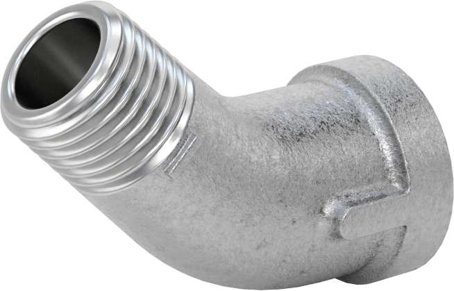 Düşük Basınçlı Boru Bağlantı Elemanı, Galvanizli Demir, 45 Derece Dirsek Adaptörü, 1/4 NPT Dişi x Erkek