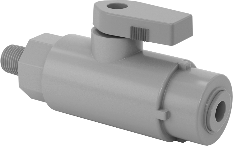 Kimyasallar için Açma/Kapama Vanası, PVC, Adaptör, 1/4" Tak-Çalıştır x 1/8 NPT Erkek