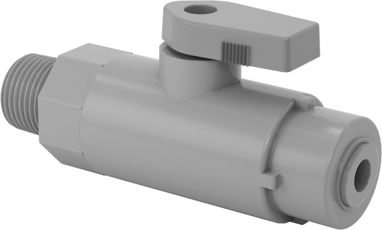 Kimyasallar için Açma/Kapama Vanası, PVC, Adaptör, 1/4" Bas-Bağlan x 3/8 NPT Erkek