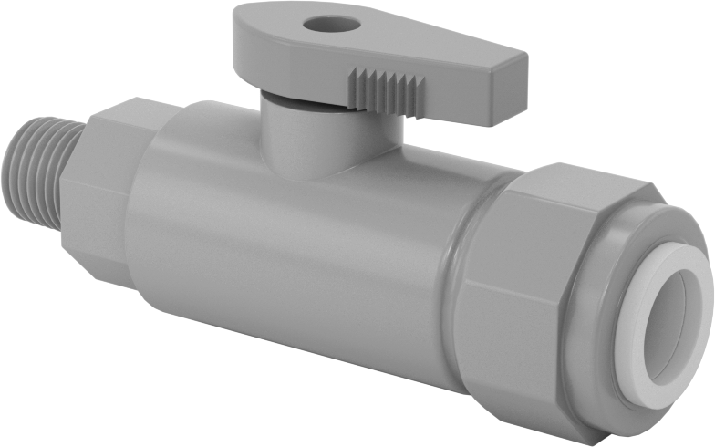 Kimyasallar için Açma/Kapama Vanası, PVC, Adaptör, 1/2" Push-to-Connect x 1/4 NPT Erkek