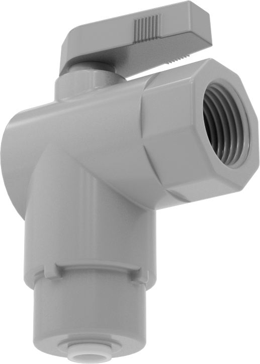 Kimyasallar için Açma/Kapama Vanası, PVC, 90 Derece Adaptör, 1/4" Bağlantı x 3/8 NPT Dişi