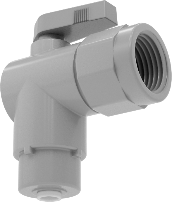 Kimyasallar için Açma/Kapama Vanası, PVC, 90 Derece Adaptör, 1/4" Bağlantı x 1/2 NPT Dişi