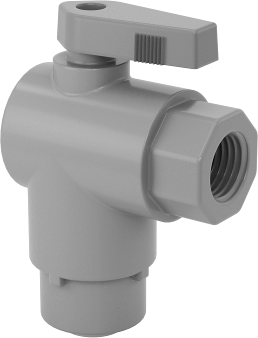 Kimyasallar için Açma/Kapama Vanası, PVC, 90 Derece Adaptör, 3/8" Bağlantı x 1/4 NPT Dişi