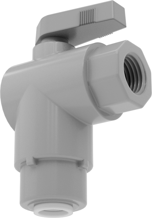 Kimyasallar için Açma/Kapama Vanası, PVC, 90 Derece Adaptör, 3/8" Bağlantı x 1/4 NPT Dişi