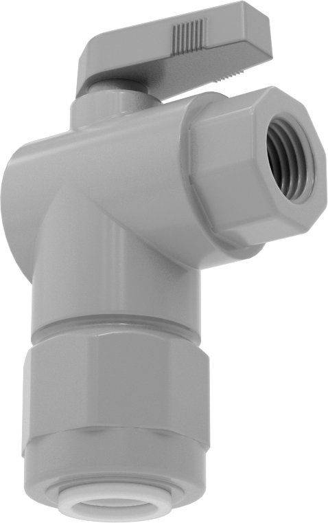 Kimyasallar için Açma/Kapama Vanası, PVC, 90 Derece Adaptör, 1/2" Bağlantı x 1/4 NPT Dişi