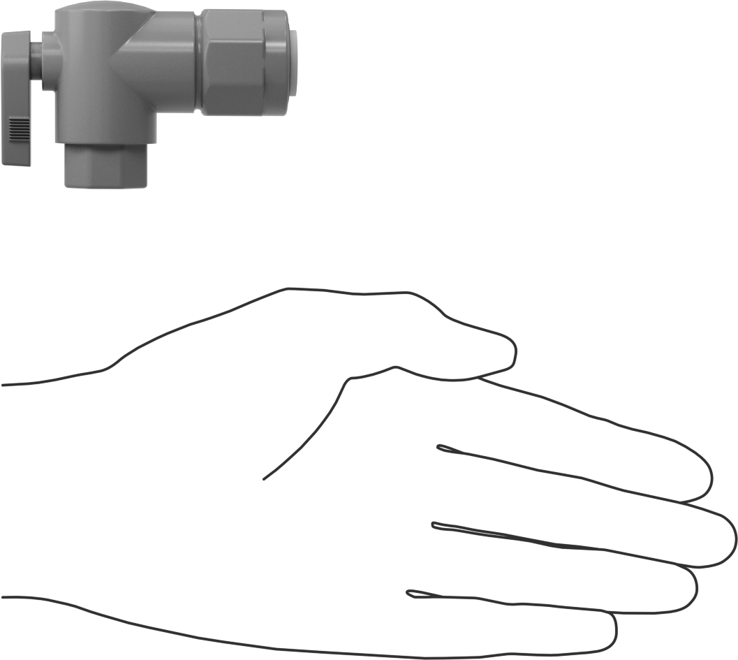 Kimyasallar için Açma/Kapama Vanası, PVC, 90 Derece Adaptör, 1/2" Bağlantı x 1/4 NPT Dişi