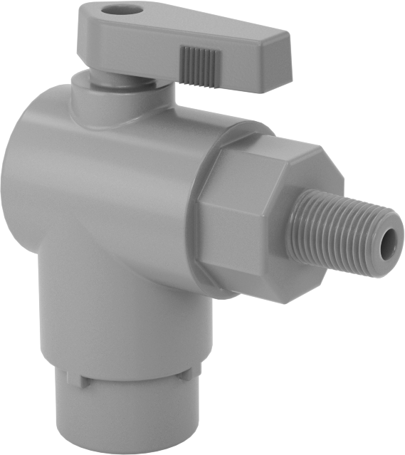 Kimyasallar için Açma/Kapama Vanası, PVC, 90 Derece Adaptör, 1/4" Bağlantı x 1/8 NPT Erkek