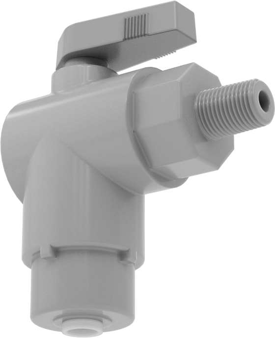 Kimyasallar için Açma/Kapama Vanası, PVC, 90 Derece Adaptör, 1/4" Bağlantı x 1/8 NPT Erkek