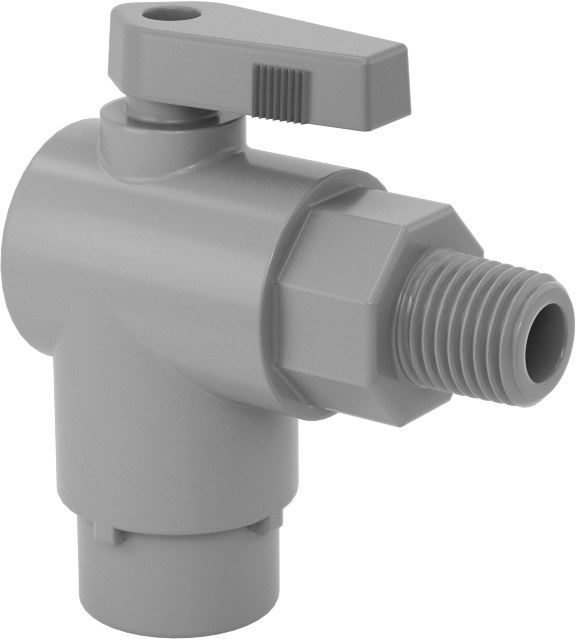 Kimyasallar için Açma/Kapama Vanası, PVC, 90 Derece Adaptör, 1/4" Bağlantı x 1/4 NPT Erkek