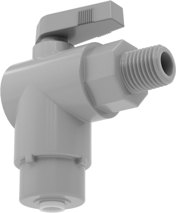 Kimyasallar için Açma/Kapama Vanası, PVC, 90 Derece Adaptör, 1/4" Bağlantı x 1/4 NPT Erkek