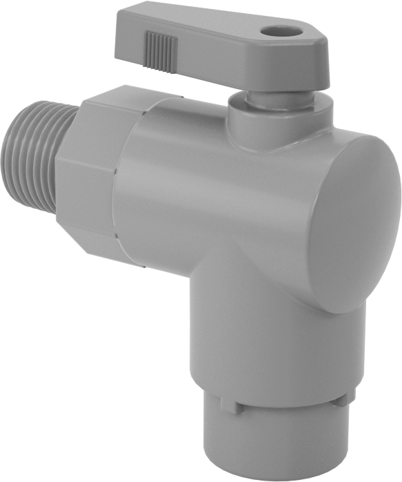 Kimyasallar için Açma/Kapama Vanası, PVC, 90 Derece Adaptör, 1/4" Bağlantı x 3/8 NPT Erkek