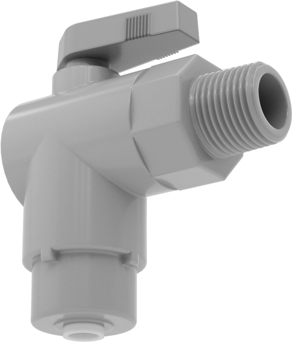 Kimyasallar için Açma/Kapama Vanası, PVC, 90 Derece Adaptör, 1/4" Bağlantı x 3/8 NPT Erkek