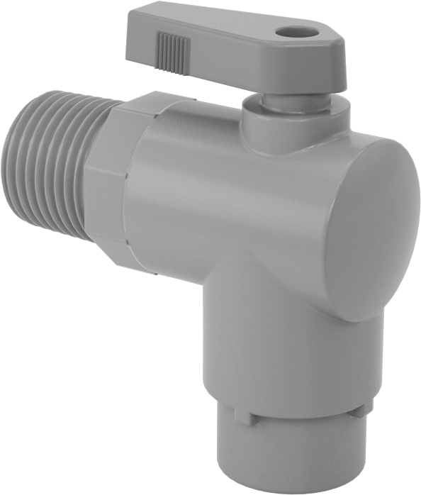 Kimyasallar için Açma/Kapama Vanası, PVC, 90 Derece Adaptör, 1/4" Bağlantı x 1/2 NPT Erkek