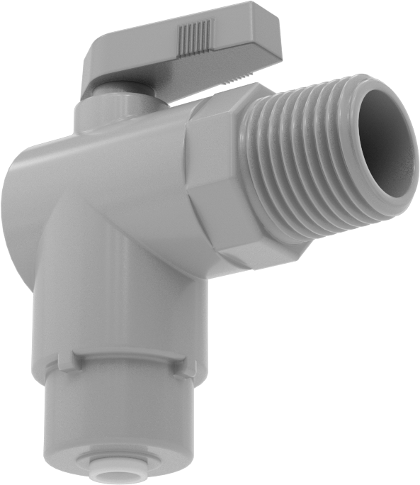 Kimyasallar için Açma/Kapama Vanası, PVC, 90 Derece Adaptör, 1/4" Bağlantı x 1/2 NPT Erkek