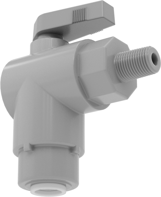 Kimyasallar için Açma/Kapama Vanası, PVC, 90 Derece Adaptör, 3/8" Bağlantı x 1/8 NPT Erkek
