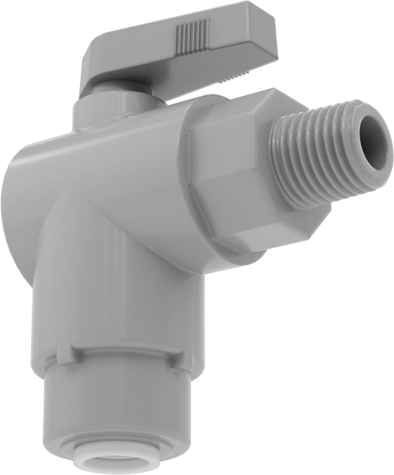 Kimyasallar için Açma/Kapama Vanası, PVC, 90 Derece Adaptör, 3/8" Bağlantı x 1/4 NPT Erkek