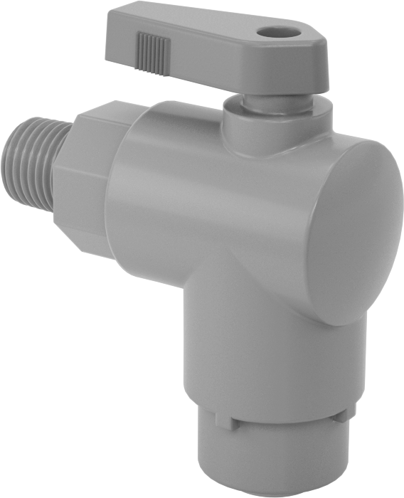 Kimyasallar için Açma/Kapama Vanası, PVC, 90 Derece Adaptör, 3/8" Bağlantı x 1/4 NPT Erkek
