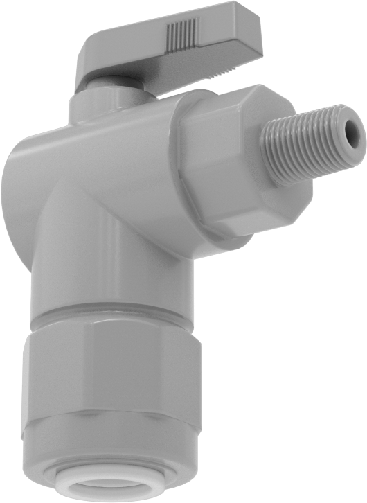 Kimyasallar için Açma/Kapama Vanası, PVC, 90 Derece Adaptör, 1/2" Bağlantı x 1/8 NPT Erkek