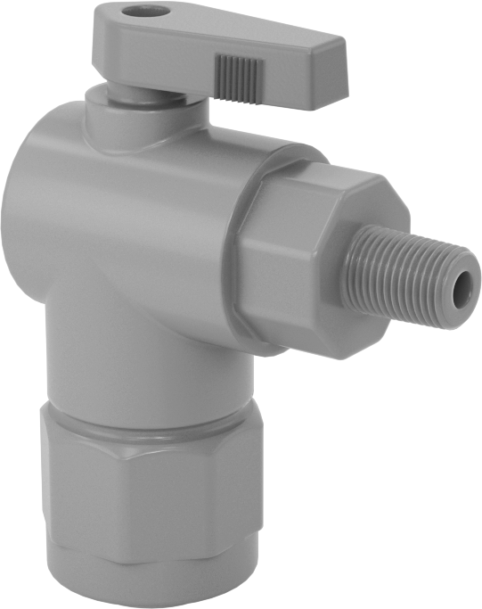 Kimyasallar için Açma/Kapama Vanası, PVC, 90 Derece Adaptör, 1/2" Bağlantı x 1/8 NPT Erkek
