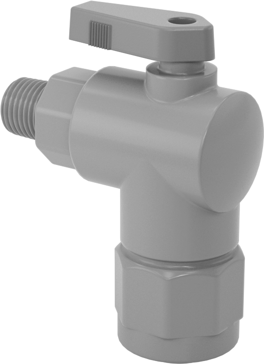 Kimyasallar için Açma/Kapama Vanası, PVC, 90 Derece Adaptör, 1/2" Bağlantı x 1/4 NPT Erkek