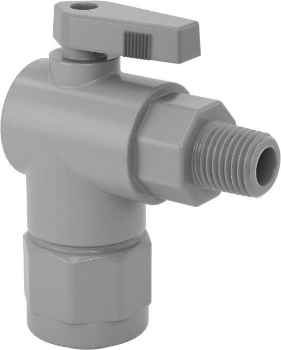 Kimyasallar için Açma/Kapama Vanası, PVC, 90 Derece Adaptör, 1/2" Bağlantı x 1/4 NPT Erkek