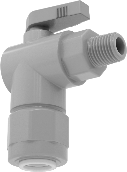 Kimyasallar için Açma/Kapama Vanası, PVC, 90 Derece Adaptör, 1/2" Bağlantı x 1/4 NPT Erkek