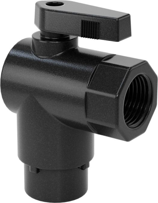 Kimyasallar için Açma/Kapama Vanası, Polipropilen, 90 Derece Adaptör, 1/4" Bağlantı x 3/8 NPT Dişi