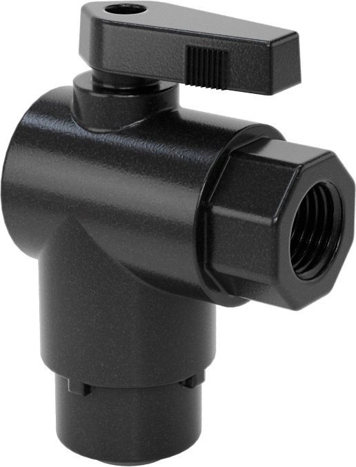 Kimyasallar için Açma/Kapama Vanası, Polipropilen, 90 Derece Adaptör, 3/8" Bağlantı x 1/4 NPT Dişi