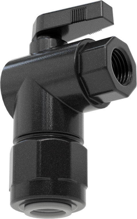 Kimyasallar için Açma/Kapama Vanası, Polipropilen, 90 Derece Adaptör, 1/2" Bağlantı x 1/4 NPT Dişi