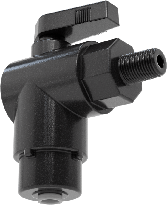 Kimyasallar için Açma/Kapama Vanası, Polipropilen, 90 Derece Adaptör, 1/4" Bağlantı x 1/8 NPT Erkek