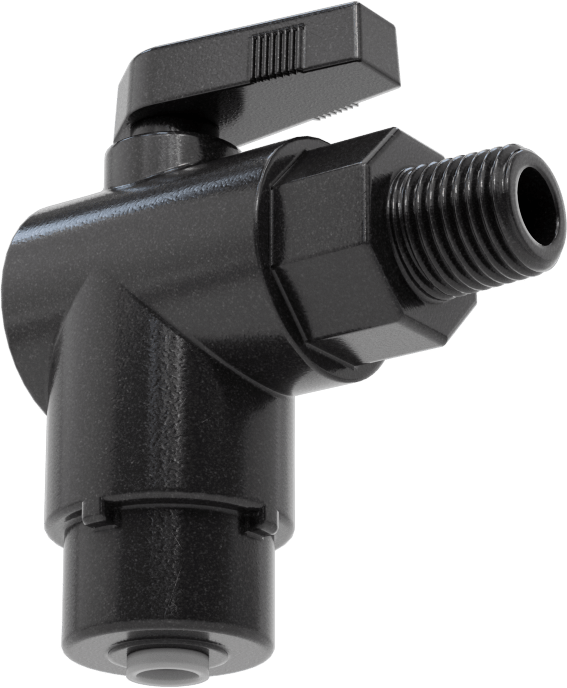 Kimyasallar için Açma/Kapama Vanası, Polipropilen, 90 Derece Adaptör, 1/4" Bağlantı x 1/4 NPT Erkek