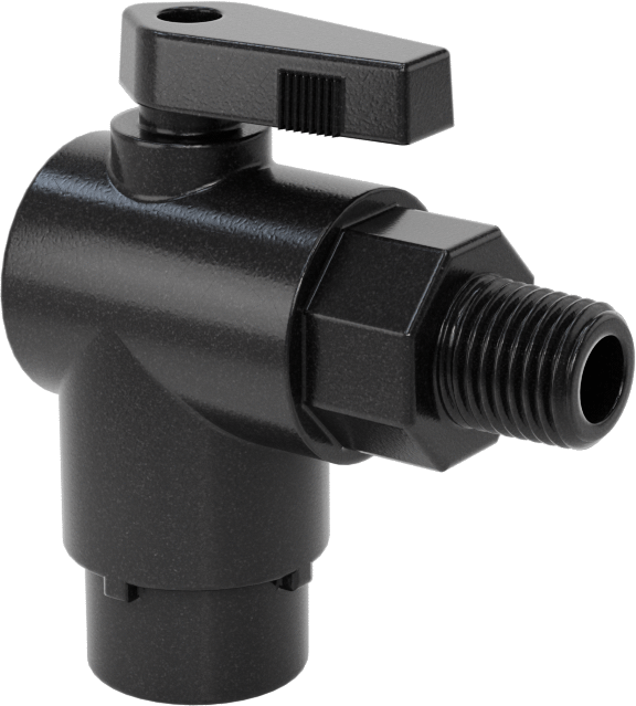 Kimyasallar için Açma/Kapama Vanası, Polipropilen, 90 Derece Adaptör, 1/4" Bağlantı x 1/4 NPT Erkek