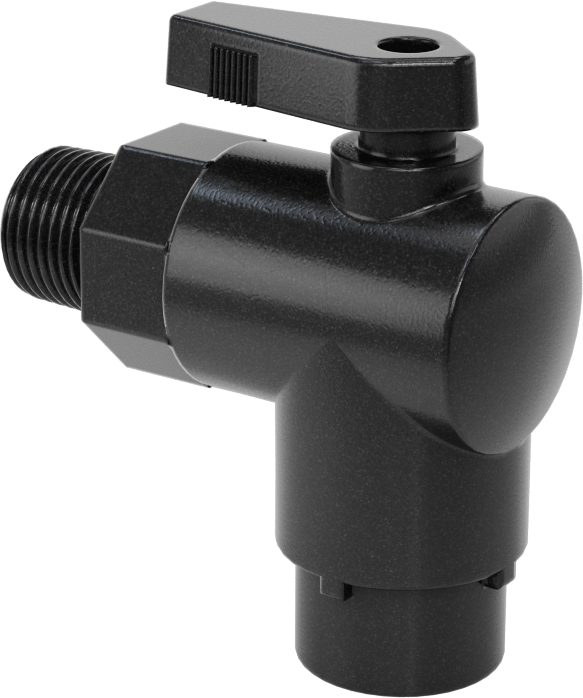 Kimyasallar için Açma/Kapama Vanası, Polipropilen, 90 Derece Adaptör, 1/4" Bağlantı x 3/8 NPT Erkek