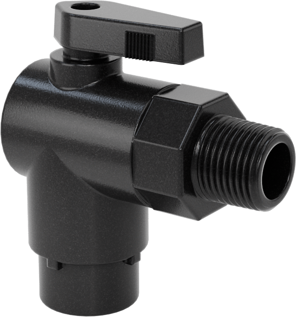 Kimyasallar için Açma/Kapama Vanası, Polipropilen, 90 Derece Adaptör, 1/4" Bağlantı x 3/8 NPT Erkek