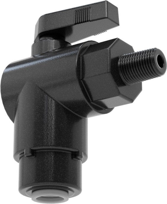 Kimyasallar için Açma/Kapama Vanası, Polipropilen, 90 Derece Adaptör, 3/8" Bağlantı x 1/8 NPT Erkek